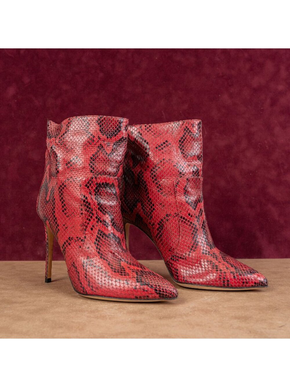 Paris Texas Women Fashion Party Red Leather Python Pointy Toe boots 8.5US 39EUR